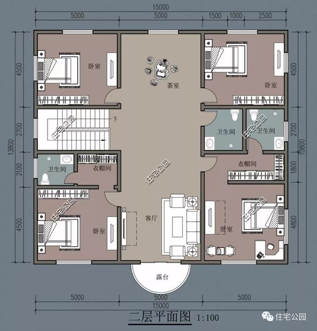占地214平二層農(nóng)村法式別墅設(shè)計圖，臥室?guī)б旅遍g和衛(wèi)生間的體驗才高級