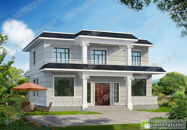 占地面積129平方米平屋頂二層自建房，戶型對稱，簡單大氣，喜歡的都收藏了！