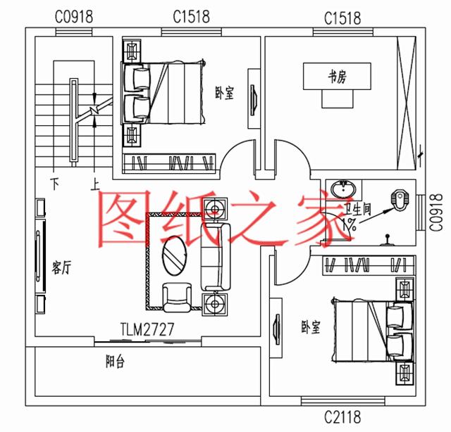 占地90平米左右的二層別墅，開間不到10米，非常實(shí)用的小戶型！