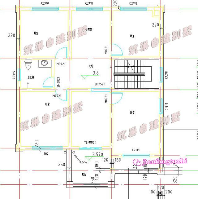 三層小洋樓別墅設(shè)計(jì)圖，旋轉(zhuǎn)樓梯車(chē)庫(kù)露臺(tái)，面寬11米。