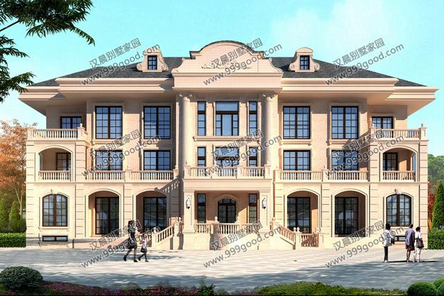 古典歐式和徽派中式結(jié)合的別墅設(shè)計圖，造型挺別致。