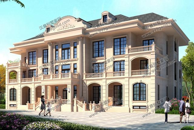 古典歐式和徽派中式結(jié)合的別墅設(shè)計圖，造型挺別致。