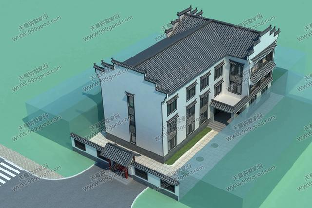 古典歐式和徽派中式結(jié)合的別墅設(shè)計圖，造型挺別致。