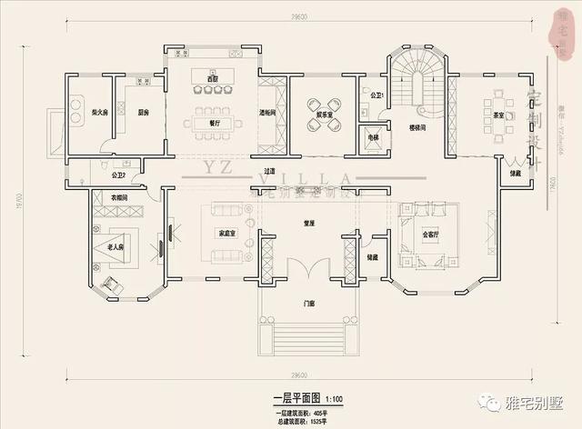 三層千平歐式豪華別墅設(shè)計(jì)圖，挑空客廳，頂層八角涼亭。