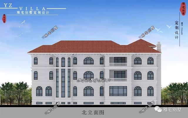 三層千平歐式豪華別墅設(shè)計(jì)圖，挑空客廳，頂層八角涼亭。