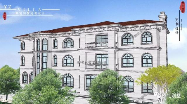 三層千平歐式豪華別墅設(shè)計(jì)圖，挑空客廳，頂層八角涼亭。