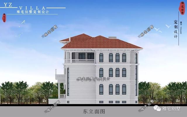 三層千平歐式豪華別墅設(shè)計(jì)圖，挑空客廳，頂層八角涼亭。