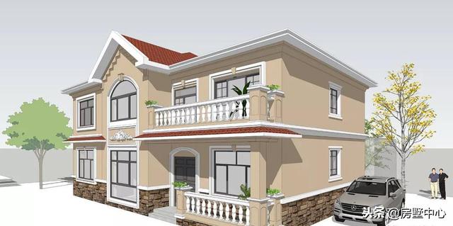 雙層歐式別墅設(shè)計(jì)圖，自帶車庫和露臺(tái)，老少皆宜。