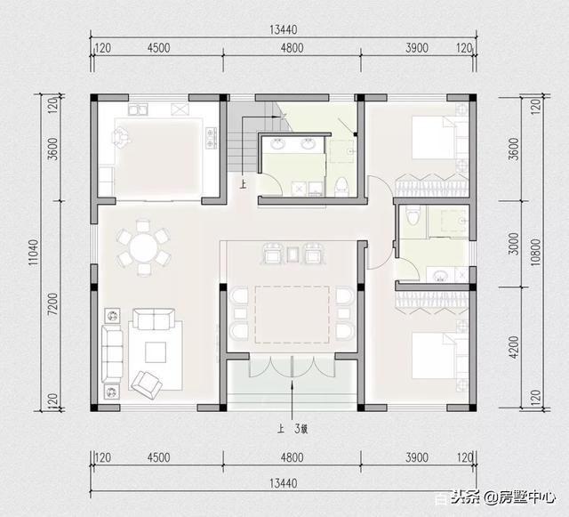 新中式園林別墅設計圖，一間中庭連兩家，兄弟同心父母樂！