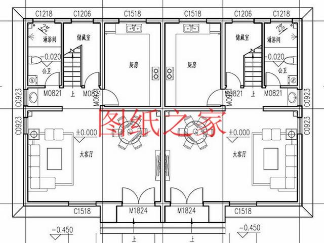 3套兄弟雙拼別墅戶型平面圖，比獨(dú)棟更美觀大氣！