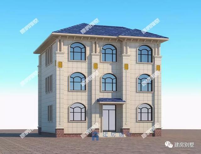 簡(jiǎn)歐風(fēng)格帶復(fù)式客廳的農(nóng)村三層自建房設(shè)計(jì)方案，主體35萬，建好就是村里地標(biāo)