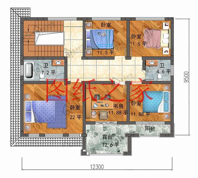 120平米二層別墅，12X10米戶型方正，喜歡就快點(diǎn)回家建房吧！
