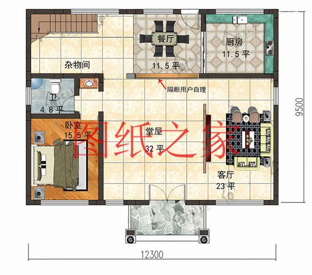 120平米二層別墅，12X10米戶型方正，喜歡就快點(diǎn)回家建房吧！