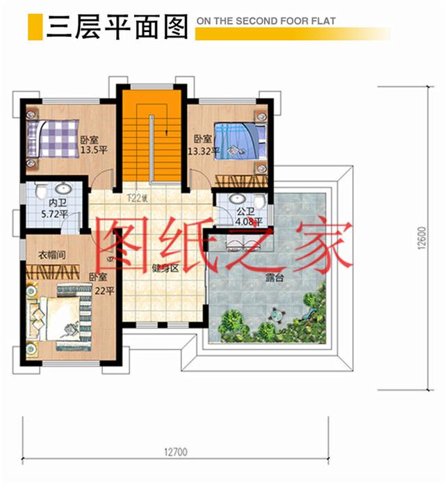 136平米三層別墅，12米X12米方正戶型，一大家子都能住在一起！