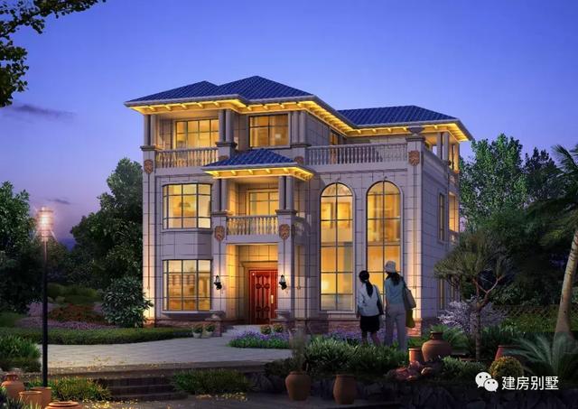 全村最美的歐式自建房，夜光下很美，村里首富家都比不過