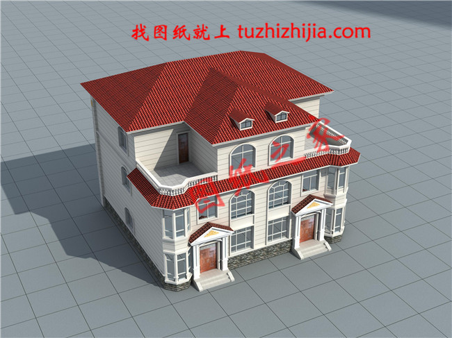 農(nóng)村三層雙拼別墅戶型圖設(shè)計(jì)圖，整體外觀氣派