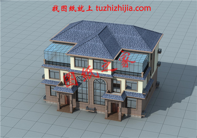 農(nóng)村三層雙拼別墅戶型圖及全套施工圖紙，帶書房，帶衣帽間