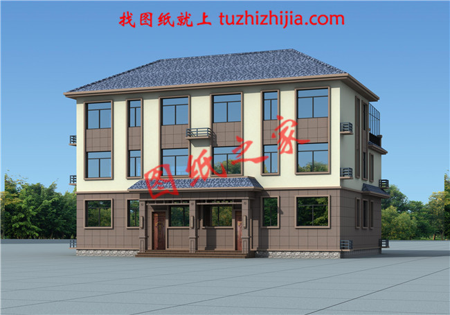 農(nóng)村三層雙拼別墅戶型圖及全套施工圖紙，帶書房，帶衣帽間