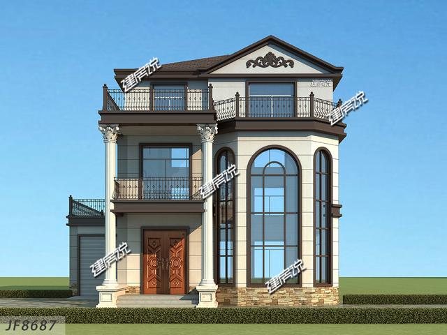 豪華大氣的新中式別墅設(shè)計(jì)圖，大落地窗帶車庫(kù)，很中意！