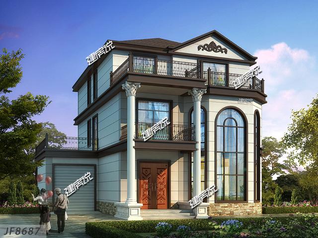 豪華大氣的新中式別墅設(shè)計(jì)圖，大落地窗帶車庫(kù)，很中意！