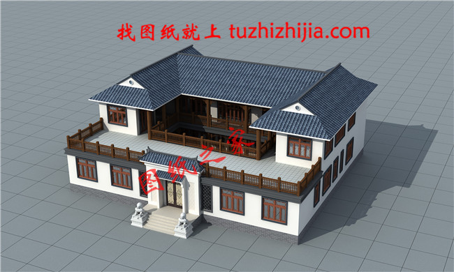 帶堂屋的農(nóng)村二層經(jīng)典四合院設(shè)計圖，該戶型左右對稱