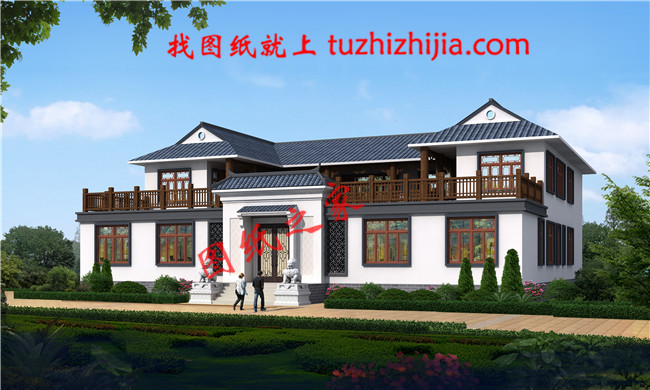 帶堂屋的農(nóng)村二層經(jīng)典四合院設(shè)計圖，該戶型左右對稱