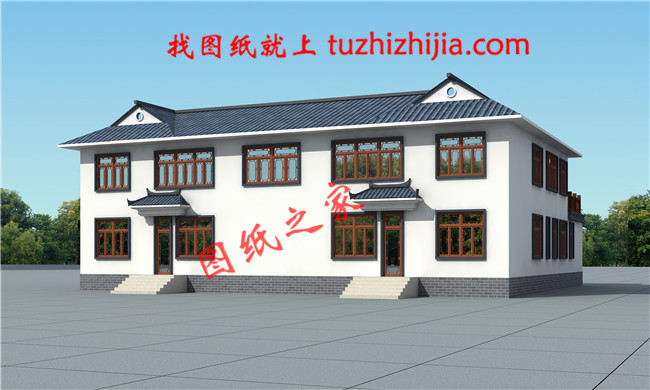 帶堂屋的農(nóng)村二層經(jīng)典四合院設(shè)計圖，該戶型左右對稱