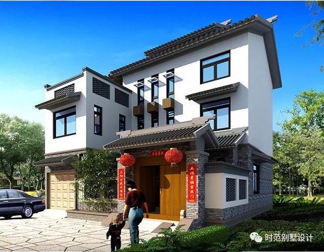 12x12米中式三層別墅，6室5廳還帶內(nèi)院和室內(nèi)車庫，適合農(nóng)村自建
