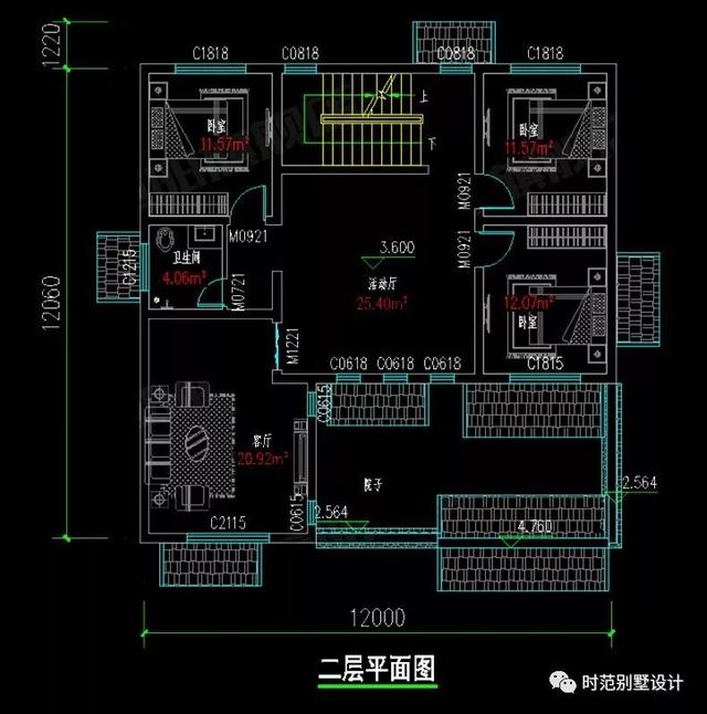 12x12米中式三層別墅，6室5廳還帶內(nèi)院和室內(nèi)車庫，適合農(nóng)村自建