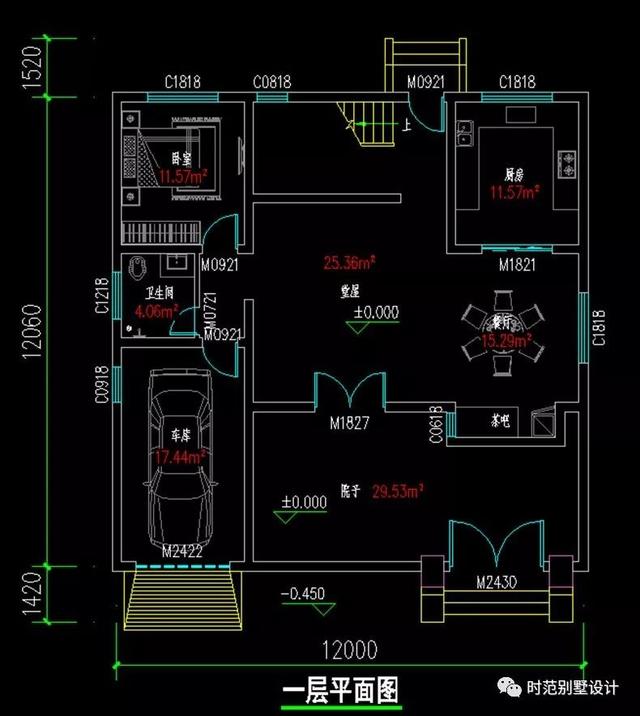 12x12米中式三層別墅，6室5廳還帶內(nèi)院和室內(nèi)車庫，適合農(nóng)村自建