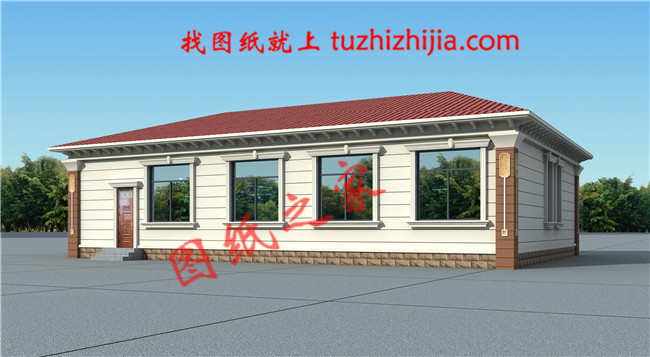 農(nóng)村一層別墅設(shè)計圖，3室2廳帶書房，占地200平方米左右