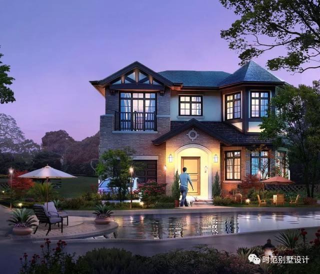 12x12米兩層別墅設(shè)計方案，美式風(fēng)格帶車庫雙露臺，4室3衛(wèi)適合農(nóng)村自建