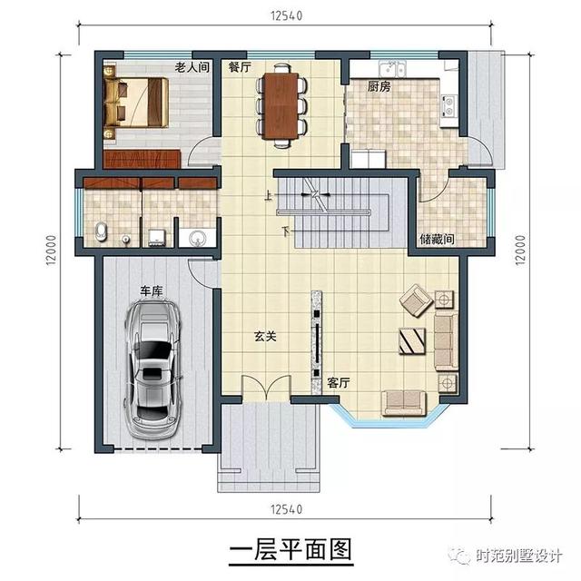 12x12米兩層別墅設(shè)計方案，美式風(fēng)格帶車庫雙露臺，4室3衛(wèi)適合農(nóng)村自建