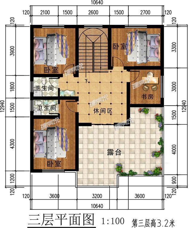 簡單大氣歐式三層別墅設計圖紙，大露臺多臥室，農(nóng)村人理想的家