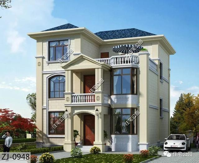 簡單大氣的歐式三層別墅設(shè)計(jì)，大露臺(tái)前后門，10米面寬適用大部分農(nóng)村