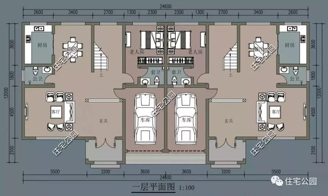 三層歐式雙拼別墅設(shè)計(jì)圖紙，單戶尺寸12×12米，還有挑空客廳、落地窗，體面又大氣