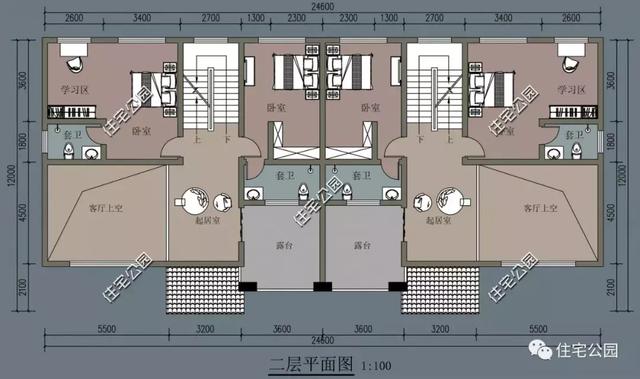 三層歐式雙拼別墅設(shè)計(jì)圖紙，單戶尺寸12×12米，還有挑空客廳、落地窗，體面又大氣