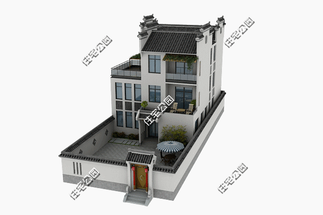 面寬11米的三層徽派別墅，現(xiàn)代露臺和傳統(tǒng)馬頭墻詮釋新農(nóng)村小院