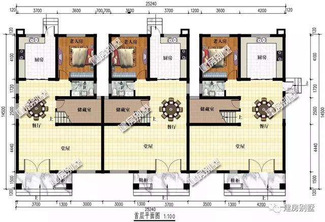 農(nóng)村自建三層三拼別墅設(shè)計(jì)，25×14.5米，建成后全村人都羨慕！