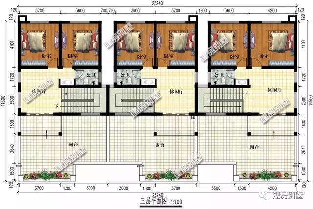 農(nóng)村自建三層三拼別墅設(shè)計(jì)，25×14.5米，建成后全村人都羨慕！