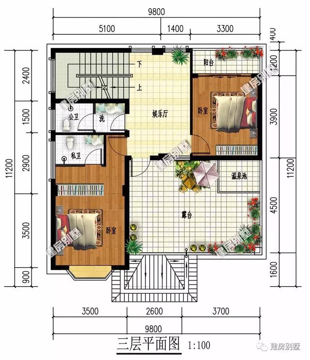 3棟平屋頂?shù)男粜腿龑愚r村自建房設計圖，面寬9米多，美觀實用造價低