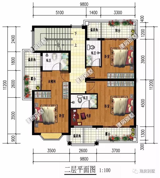 3棟平屋頂?shù)男粜腿龑愚r村自建房設計圖，面寬9米多，美觀實用造價低