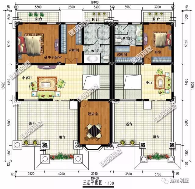 在老家修建一棟三層雙拼別墅設計，19.4×17.1米寬敞又大氣，何必眷戀北上廣