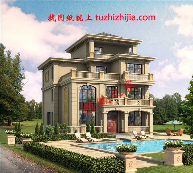 農(nóng)村60萬(wàn)別墅款式戶型圖及外觀效果圖，客廳中空