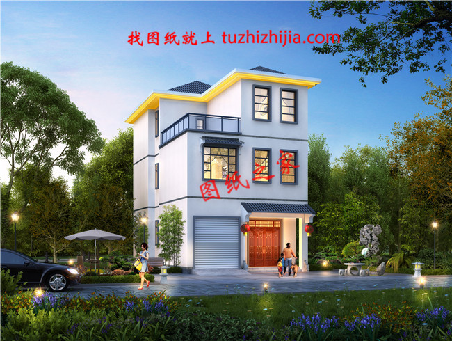 25萬左右農(nóng)村三層樓房新款圖片及施工圖，帶車庫，小開間大進(jìn)深