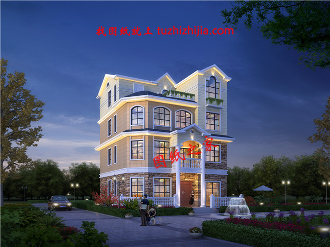 農(nóng)村四層樓房外形設(shè)計(jì)圖，主臥配有陽臺和衣帽間還有衛(wèi)生間