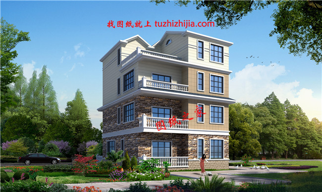 農(nóng)村四層樓房外形設(shè)計(jì)圖，主臥配有陽臺和衣帽間還有衛(wèi)生間