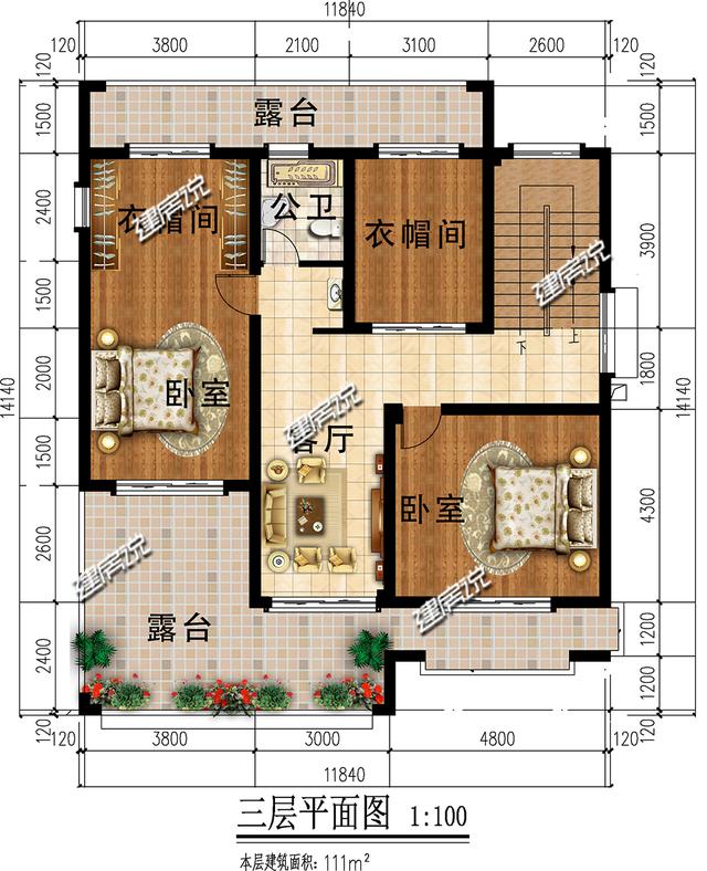 帶車庫大露臺的中式三層別墅設(shè)計(jì)圖，建一棟就是大大的享受