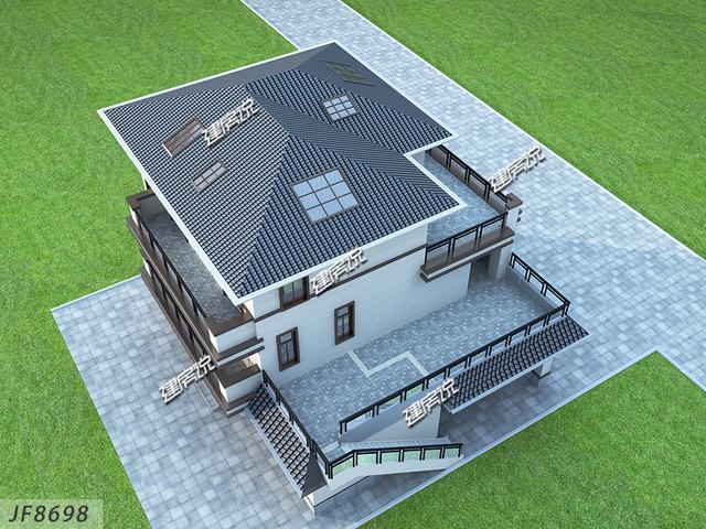 帶車庫大露臺的中式三層別墅設(shè)計(jì)圖，建一棟就是大大的享受