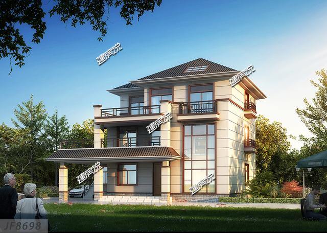 帶車庫大露臺的中式三層別墅設(shè)計(jì)圖，建一棟就是大大的享受